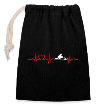 Heartbeat Curling Girl Drôle Joueur de Curling ECG - Sac cadeau en coton avec cordon (14 x 20 cm) - noir - Devant