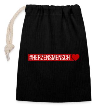 Herzensmensch Herz - Verschließbarer Geschenkbeutel aus Baumwolle (14x20cm) - Schwarz - Vorne