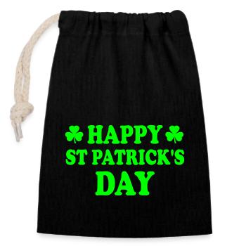 happy st patrick's day - Closable cotton gift bag (14x20cm) - black - Front