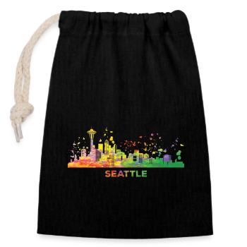 Seattleite Skyline Seattle - Verschließbarer Geschenkbeutel aus Baumwolle (14x20cm) - Schwarz - Vorne