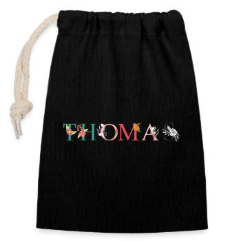 THOMAS Name Art With Flowers Embroidered - Closable cotton gift bag (14x20cm) - black - Front