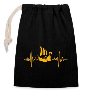 Battement de cœur du navire viking - Sac cadeau en coton avec cordon (14 x 20 cm) - noir - Devant