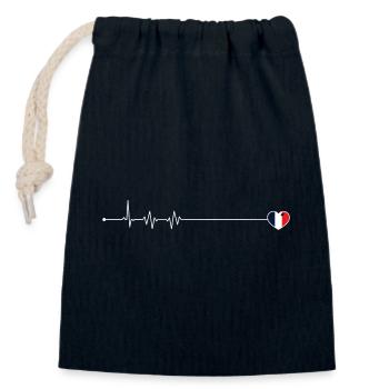 Heartbeat love france flag - Closable cotton gift bag (14x20cm) - navy - Front