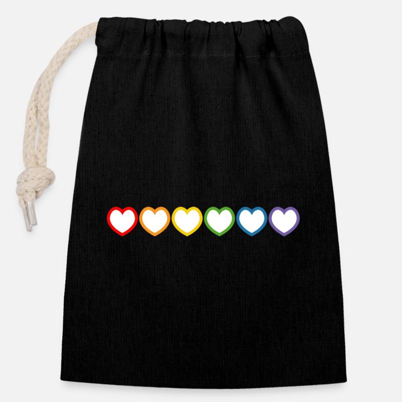 Regenbogen LGBT Herzen white lgbt tshirt - Verschließbarer Geschenkbeutel aus Baumwolle (14x20cm) - Schwarz
