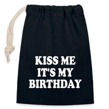 kiss me it's my birthday - Sac cadeau en coton avec cordon (14 x 20 cm) - bleu marine - Devant