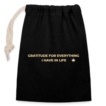 Gratitude – Dankbarkeit und Achtsamkeit Gold - Verschließbarer Geschenkbeutel aus Baumwolle (14x20cm) - Schwarz - Vorne