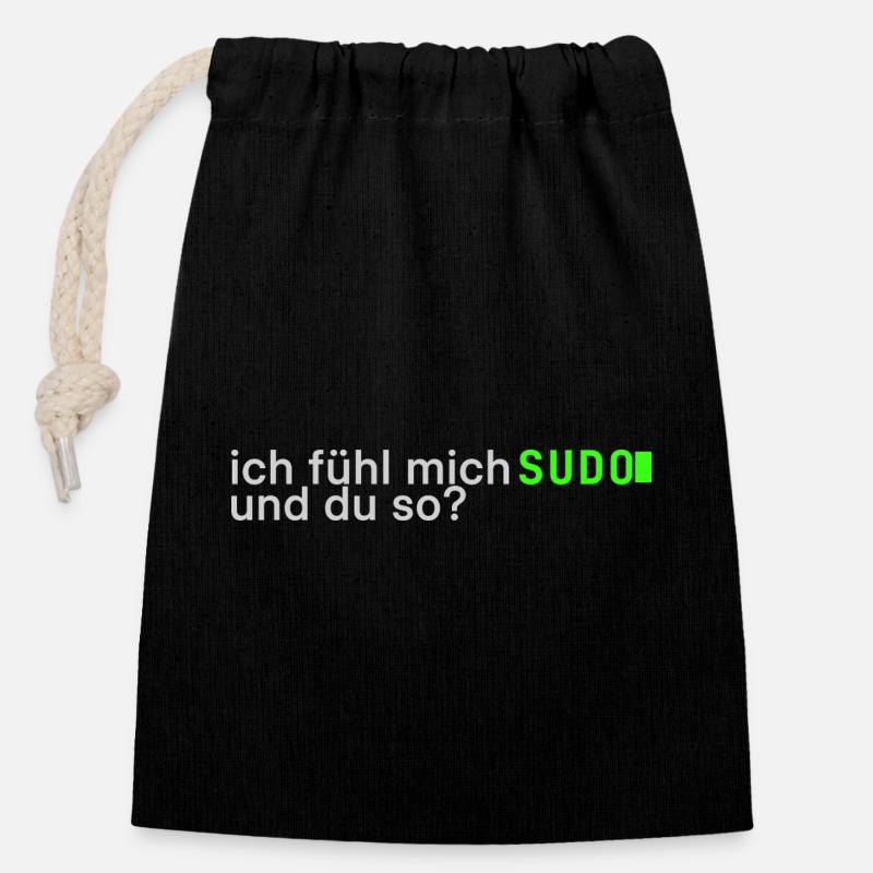 Ich fühl mich SUDO und du so? | Lustig Informatik - Verschließbarer Geschenkbeutel aus Baumwolle (14x20cm) - Schwarz