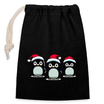 Pingouins de Noël, cadeau pour la famille - Sac cadeau en coton avec cordon (14 x 20 cm) - noir - Devant