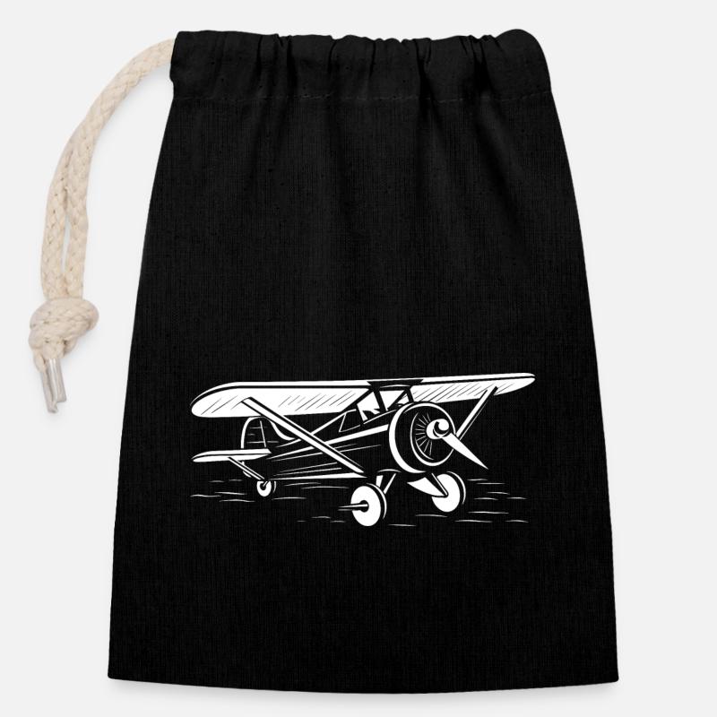 Avion ulm - Sac cadeau en coton avec cordon (14 x 20 cm) - noir