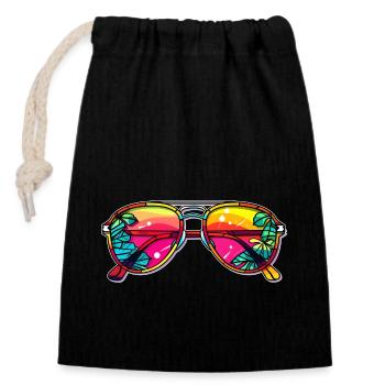 Tropical sunglasses design with palm leaf - Closable cotton gift bag (14x20cm) - black - Front