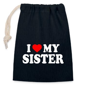 i love my sister - Sac cadeau en coton avec cordon (14 x 20 cm) - bleu marine - Devant