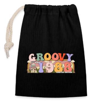 Groovy depuis 1988 Retro Hippie 35th Birthday - Sac cadeau en coton avec cordon (14 x 20 cm) - noir - Devant