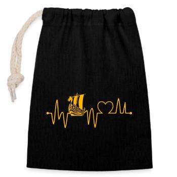 Battement de cœur du navire viking - Sac cadeau en coton avec cordon (14 x 20 cm) - noir - Devant