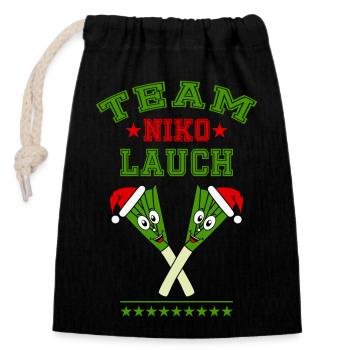 Team Nikolauch Lauch Nikolaus Weihnachten Logo grü - Verschließbarer Geschenkbeutel aus Baumwolle (14x20cm) - Schwarz - Vorne