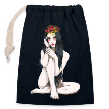 Flower Child Fantasy Sexy Girl Naked Woman Elf - Closable cotton gift bag (14x20cm) - navy - Front