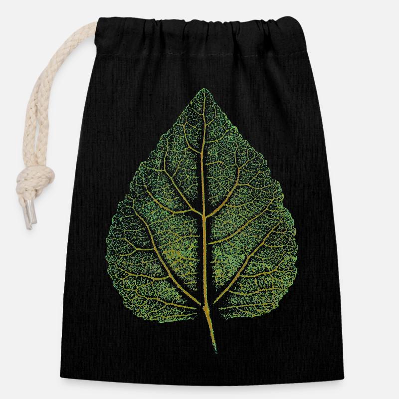 Lindenblatt - Impression d’art / FEUILLE - Forêt Nature - Sac cadeau en coton avec cordon (14 x 20 cm) - noir
