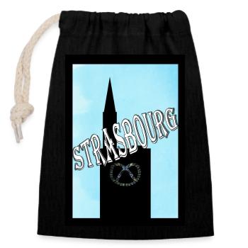 Strasbourg Alsace Pretzel Cathedral - Closable cotton gift bag (14x20cm) - black - Front