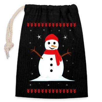 Schneemann Winter Weihnachten - Verschließbarer Geschenkbeutel aus Baumwolle (14x20cm) - Schwarz - Vorne