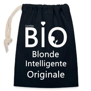 femme, femme humour, bio - Sac cadeau en coton avec cordon (14 x 20 cm) - bleu marine - Devant