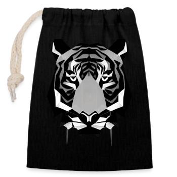 Polygon Design Sabre-toothed Animal Head - Closable cotton gift bag (14x20cm) - black - Front