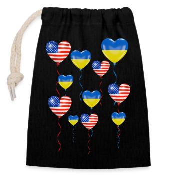 USA: Solidarity and a heart for Ukraine - Closable cotton gift bag (14x20cm) - black - Front