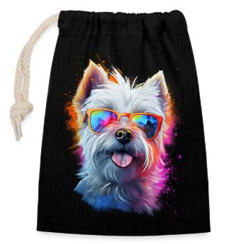 Yorkshire Terrier chien avec lunettes - Sac cadeau en coton avec cordon (14 x 20 cm) - noir - Devant