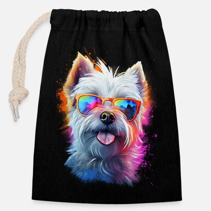 Yorkshire Terrier Hund mit Brille - Verschließbarer Geschenkbeutel aus Baumwolle (14x20cm) - Schwarz