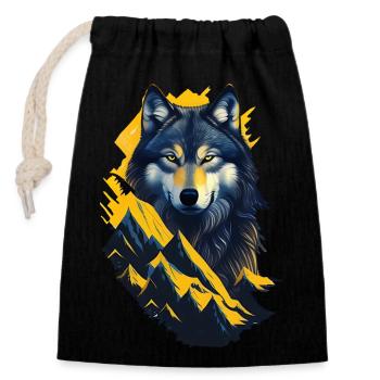 wolf - Closable cotton gift bag (14x20cm) - black - Front