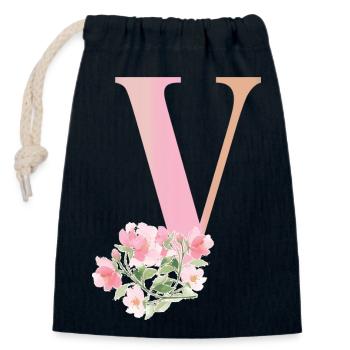 Lettre V avec des fleurs - Sac cadeau en coton avec cordon (14 x 20 cm) - bleu marine - Devant