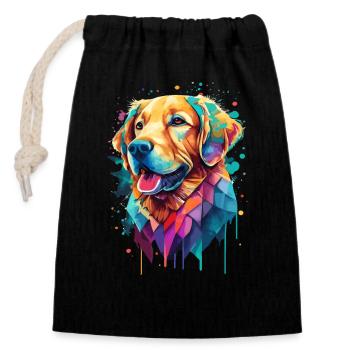 Golden Retriever Œuvres d’art colorées | Chien à motif animal - Sac cadeau en coton avec cordon (14 x 20 cm) - noir - Devant