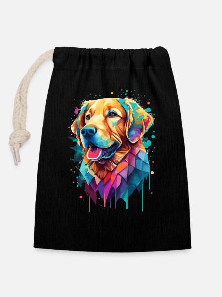 Golden Retriever Œuvres d’art colorées | Chien à motif animal - Sac cadeau en coton avec cordon (14 x 20 cm) - noir