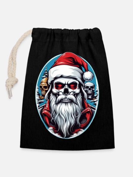 Weihnachtsmann Skull - Verschließbarer Geschenkbeutel aus Baumwolle (14x20cm) - Schwarz