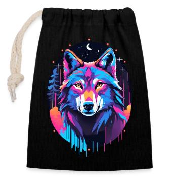 Eerie Blacklight Wolf Shirt - Neon Colors - Closable cotton gift bag (14x20cm) - black - Front