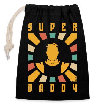 Super Daddy (Dad / Papa / Rays / 4C) - Closable cotton gift bag (14x20cm) - black - Front