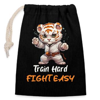 Lions Bébé Train Dur Combat Facile - Sac cadeau en coton avec cordon (14 x 20 cm) - noir - Devant
