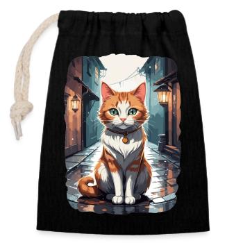 Chats mignons dans une ruelle de rue - Sac cadeau en coton avec cordon (14 x 20 cm) - noir - Devant