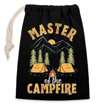Master of the Campfire, Fun Camping Lovers - Closable cotton gift bag (14x20cm) - black - Front