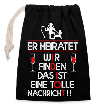 Er heiratet Idiot - Verschließbarer Geschenkbeutel aus Baumwolle (14x20cm) - Schwarz - Vorne
