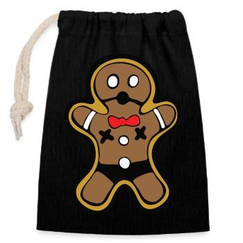 Christmass BDSM Gingerbread cookie man cartoon - Closable cotton gift bag (14x20cm) - black - Front