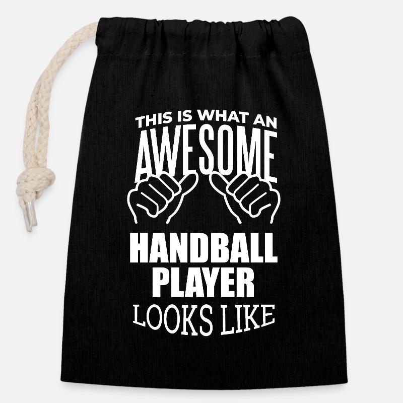 handball - Sac cadeau en coton avec cordon (14 x 20 cm) - noir