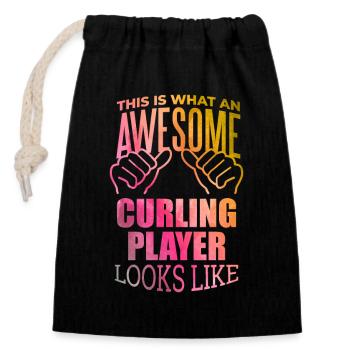 curling - Sac cadeau en coton avec cordon (14 x 20 cm) - noir - Devant