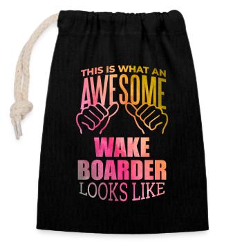 Wakeboard - Closable cotton gift bag (14x20cm) - black - Front