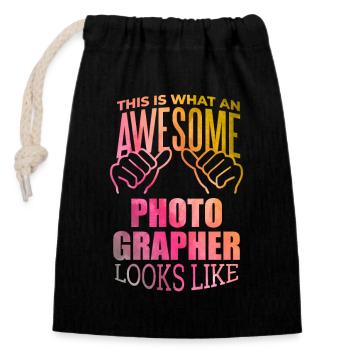 Photographer - Closable cotton gift bag (14x20cm) - black - Front