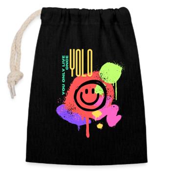 YOLO T-Shirt – Live in the moment! - Closable cotton gift bag (14x20cm) - black - Front