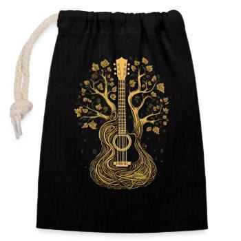Guitare en bois avec arbre – Music & Nature Design - Sac cadeau en coton avec cordon (14 x 20 cm) - noir - Devant