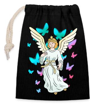 Céleste Printemps Papillons Nature Ange - Sac cadeau en coton avec cordon (14 x 20 cm) - noir - Devant