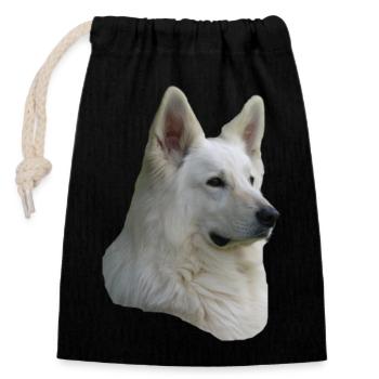 Tête de berger blanc - Sac cadeau en coton avec cordon (14 x 20 cm) - noir - Devant