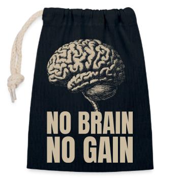 No Brain No Gain - Closable cotton gift bag (14x20cm) - navy - Front