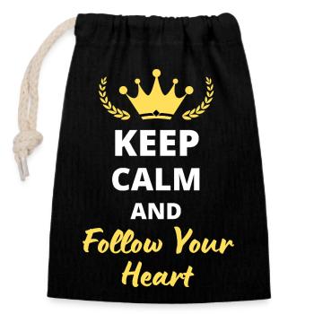 “Keep Calm and Follow Your Heart” - Motivant - Sac cadeau en coton avec cordon (14 x 20 cm) - noir - Devant