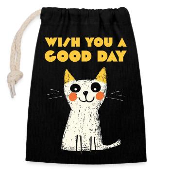 Wish you a good day, Cat - Verschließbarer Geschenkbeutel aus Baumwolle (14x20cm) - Schwarz - Vorne
